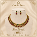 Ruby Manga Designed Palakka Necklace with matching earrings by Ore & Aura