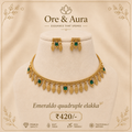 Emeraldo Quadruple Elakka necklace with matching earrings by Ore & Aura