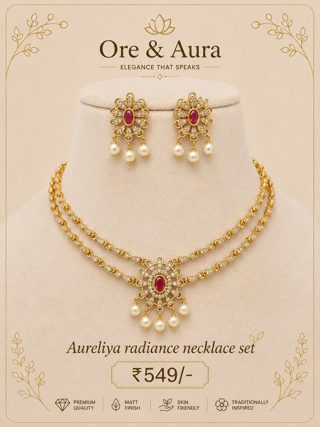 Aureliya Radiance Necklace Set with matching earrings by Ore & Aura