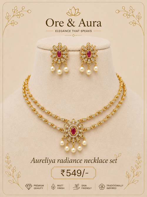 Aureliya Radiance Necklace Set with matching earrings by Ore & Aura