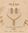 Hexa Morganite Elegance Necklace Set with matching earrings by Ore & Aura