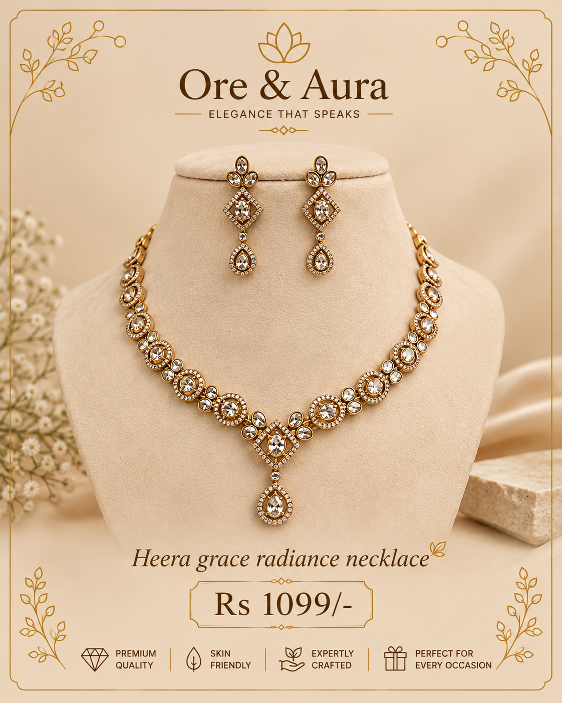 Heera Grace Radiance Necklace Set with matching earrings