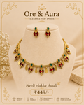 Neeli Elakka Thaali Set Red and Green with matching earrings by Ore & Aura