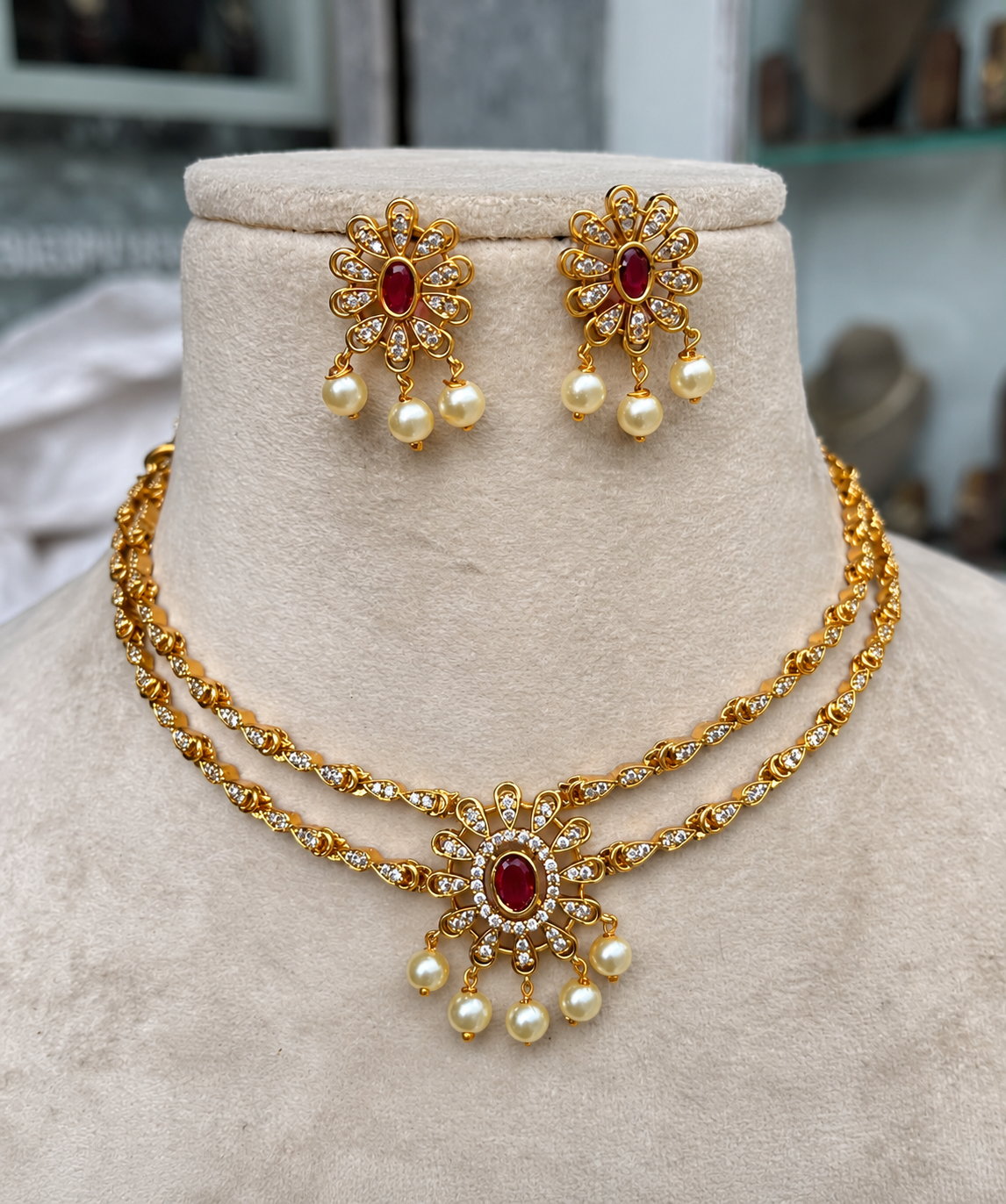 Aureliya Radiance Necklace Set with matching earrings by Ore & Aura