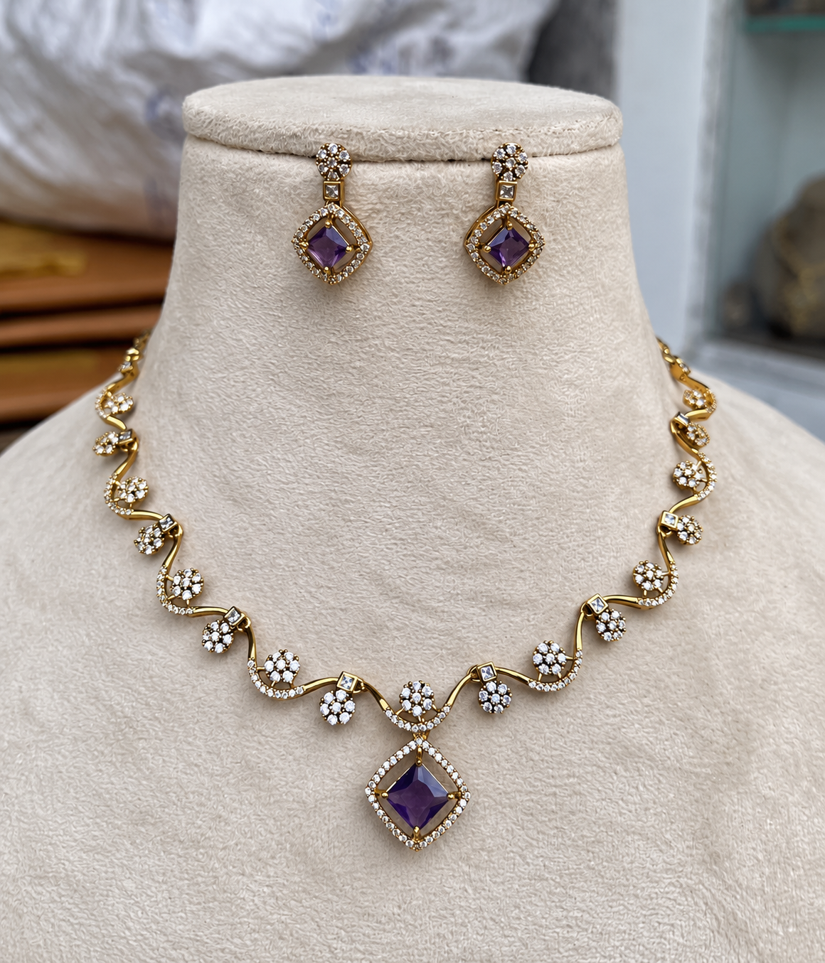 Lilac Bloom Halo Necklace Set with matching earrings by Ore & Aura