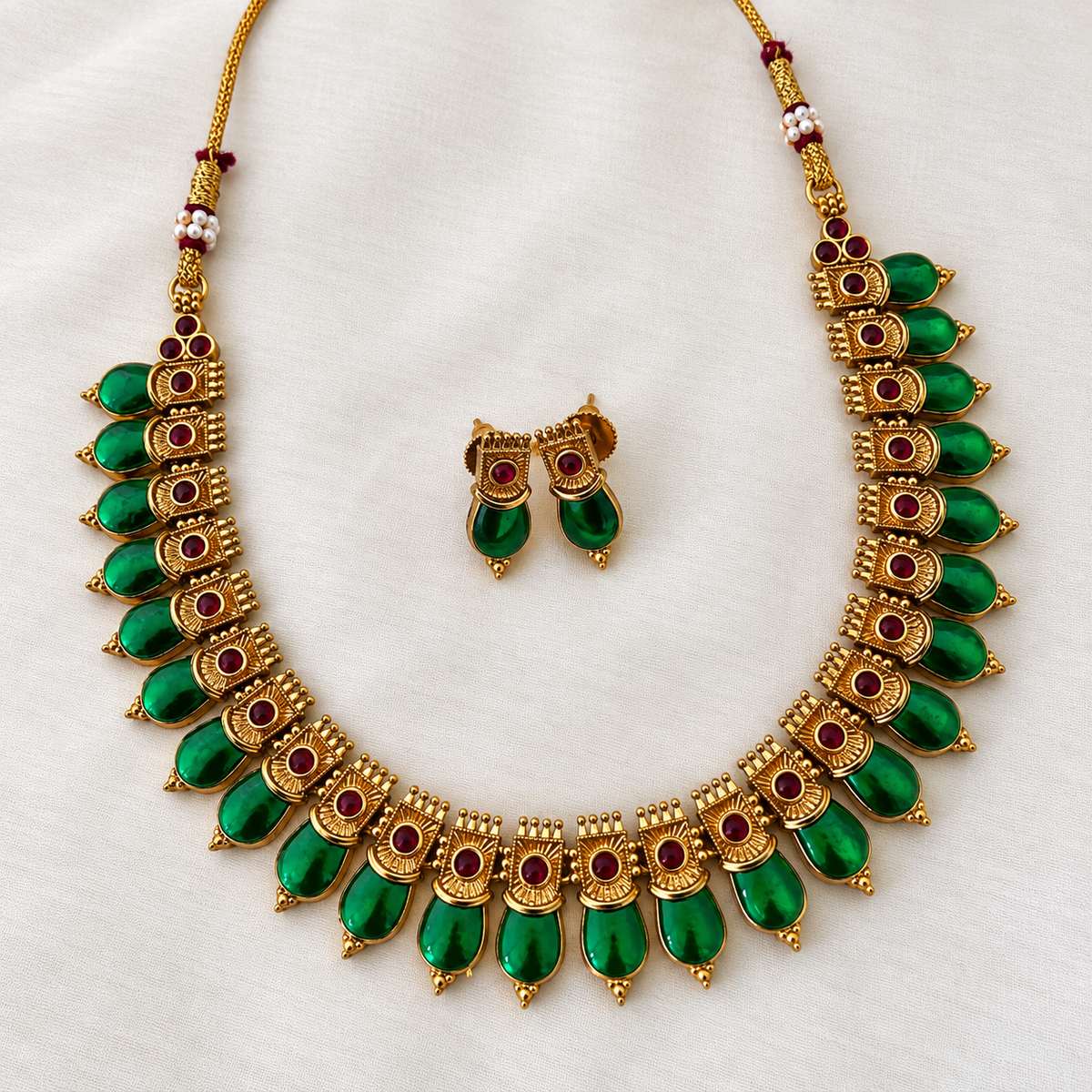 Green Palakka Necklace with matching earrings by Ore & Aura