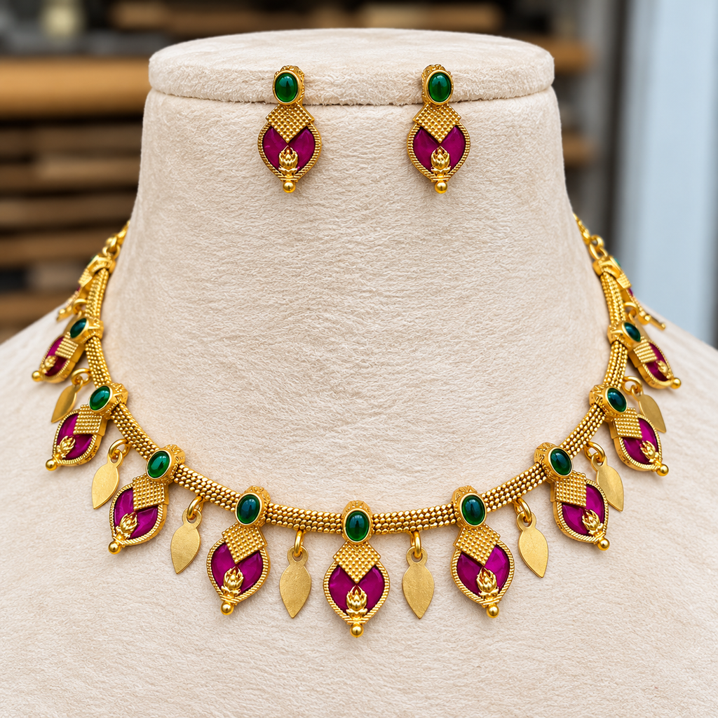 Neeli Elakka Thaali Magenta with matching earrings by Ore & Aura