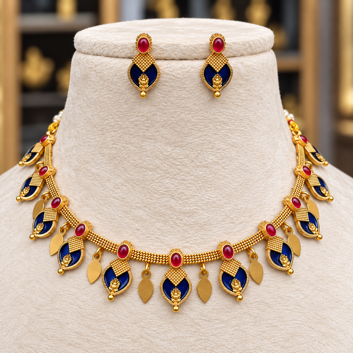 Neeli Elakka Thaali Navi Blue with elegant leaf motifs by Ore & Aura